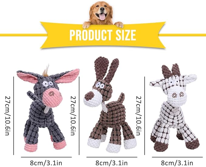Soputry Plush Squeak Pet Toy, Interactive Stuffed Sound Toy for Small Medium Large Dogs (Cow+Donkey)