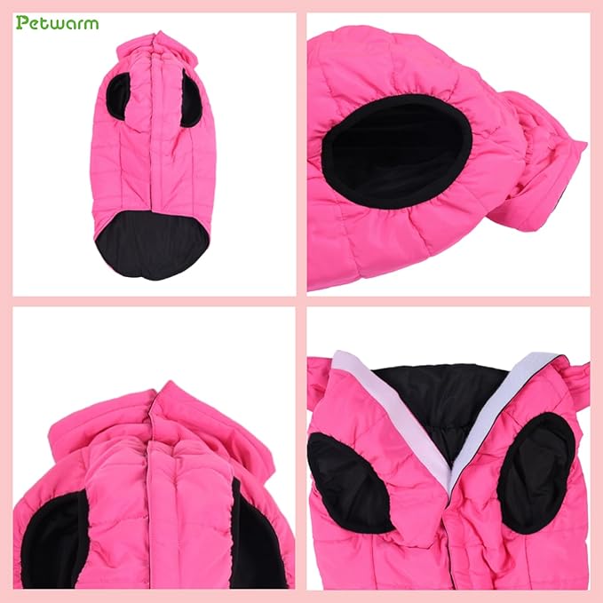 PetWarm Reversible Dog Winter Coat, Windproof Dog Puffer Vest, Soft Vest for Dogs with Hook-and-Loop Strap for Easy Dressing, Waterproof Coat for Dogs with Adjustable Fit, Pink, L