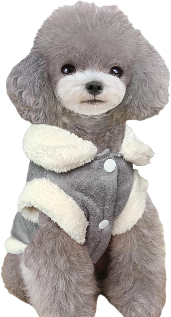 Jecikelon Bowtie Dog Cold Weather Coat Fleece Lining Warm Pet Puppy Turtleneck Dogs Winter Clothes for Small Dogs with D-Ring (Gray, Small)