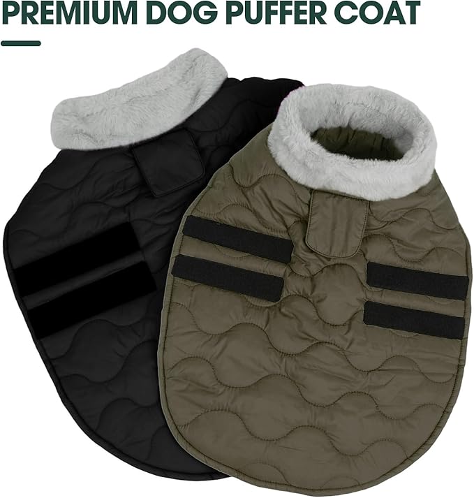 Kuoser Dog Jackets for Small Dogs, Warm Dog Coat with Leash Hole, Winter Jacket Pet Clothes for Cold Weather, Waterproof Doggie Winter Vest for Pug Dachshund, Green S