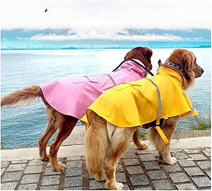 Mikayoo Large Dog Raincoat Adjustable Pet Waterproof Clothes Lightweight Rain Jacket Poncho Hoodies with Strip Reflective(Pink,M)