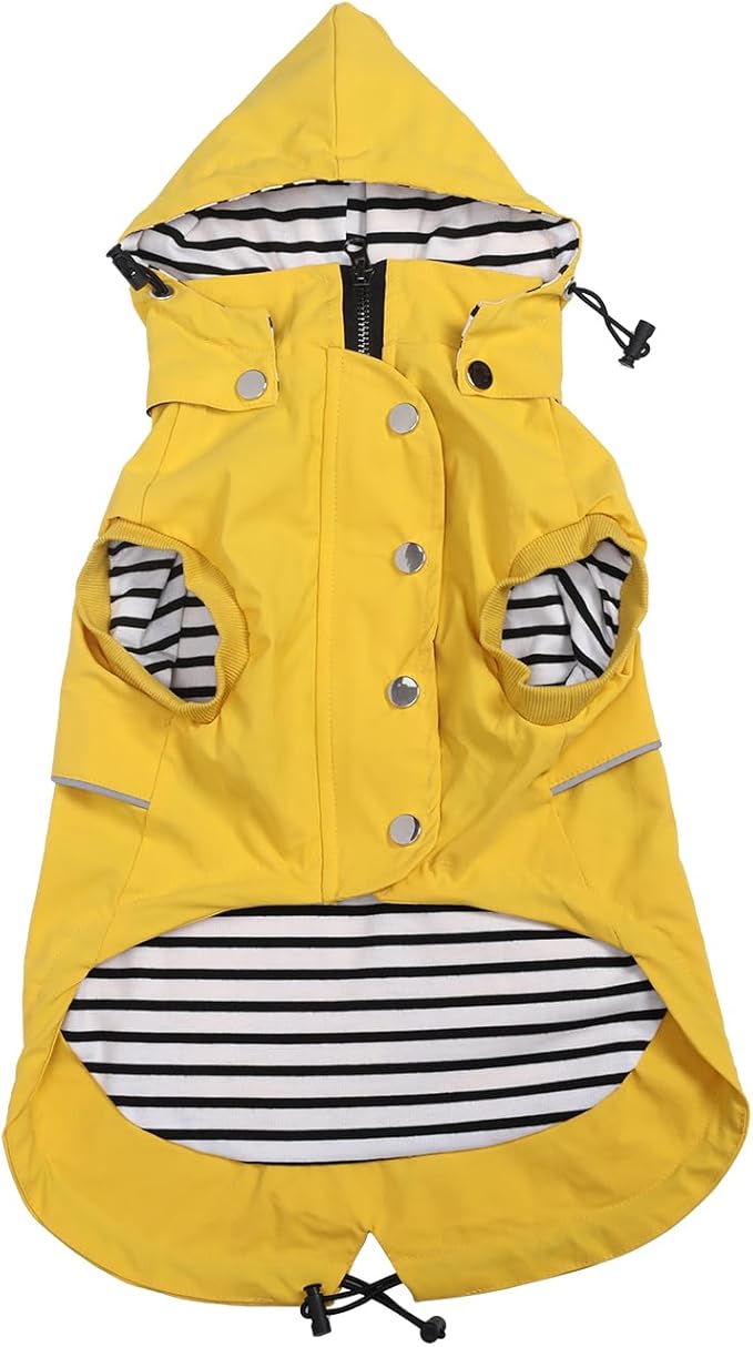 Dog Raincoat Waterproof Raincoats Dog rain Jacket Buttons Zipper Hood Drawstring Suitable for Small Medium Yorkie Terrier Schnauzer Poodle Border Collie Labrador 8lbs to 80lbs Yellow XL