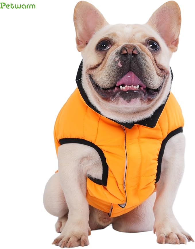 PetWarm Reversible Dog Cold Weather Coats, Waterproof Dog Puffer Vest, Vest for Dogs with Hook-and-Loop Strap, Windproof Outdoor Coat for Winter Walks and Snowy Days, Orange, 2XL