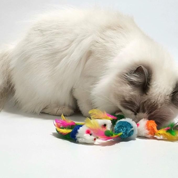 Cat Mice Toys for Indoor Cats 12PCS, 5 Color Variety Mouse Cat Toy for Cats, Furry Cat Toy Mice Rattle Small Mouse Kitten Interactive Play