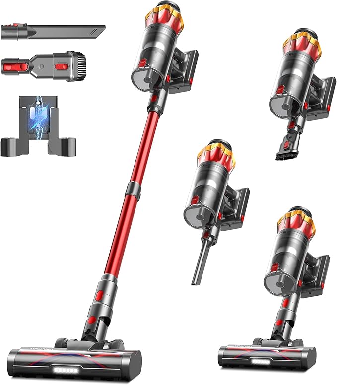 Cordless Vacuum Cleaner, 600W 50KPa 70Mins Vacuum Cleaners for Home, Self-Standing Stick Vacuum with Anti-Tangle Brush & OLED Touch Screen, Vacuum Cleaner for Hardwood Floors and Carpet,Pet Hair,Car