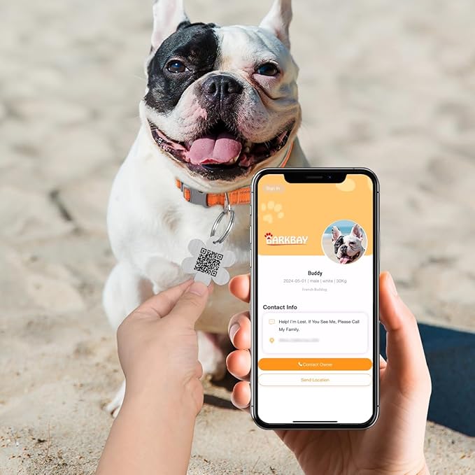 Dog Tags Personalized for Pets,Dog Name Tags QR Code,No Subscription Fees,Modifiable Pet Online Profile,Stainless Steel,No App Required,for Dogs and Cats Small,Medium,Large(Flower,Small)