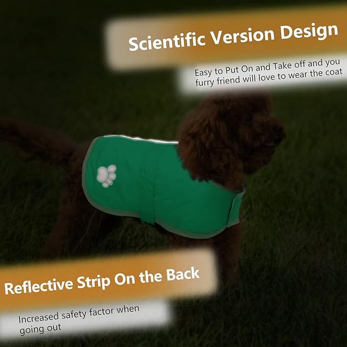 Queenmore Dog Winter Coat, Cold Weather Fleece Jacket for Dogs, Waterproof Reflective Reversible, for Small, Medium and Large Dogs (Green, L)