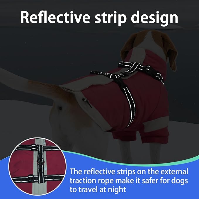 MIGOHI Dog Coat with Harness Built in, 2-in-1 Windproof Dog Winter Coat, Thermal Reflective Jacket with Back Zipper for Large Dogs Cold Weather, Labrador Retriever, Pink, 2XL