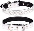 Rhinestones Dog Collar, Adjustable Sparkly Crystal Studded Genuine Leather Pet Dog Collar for Small and Medium Dogs (M, White)
