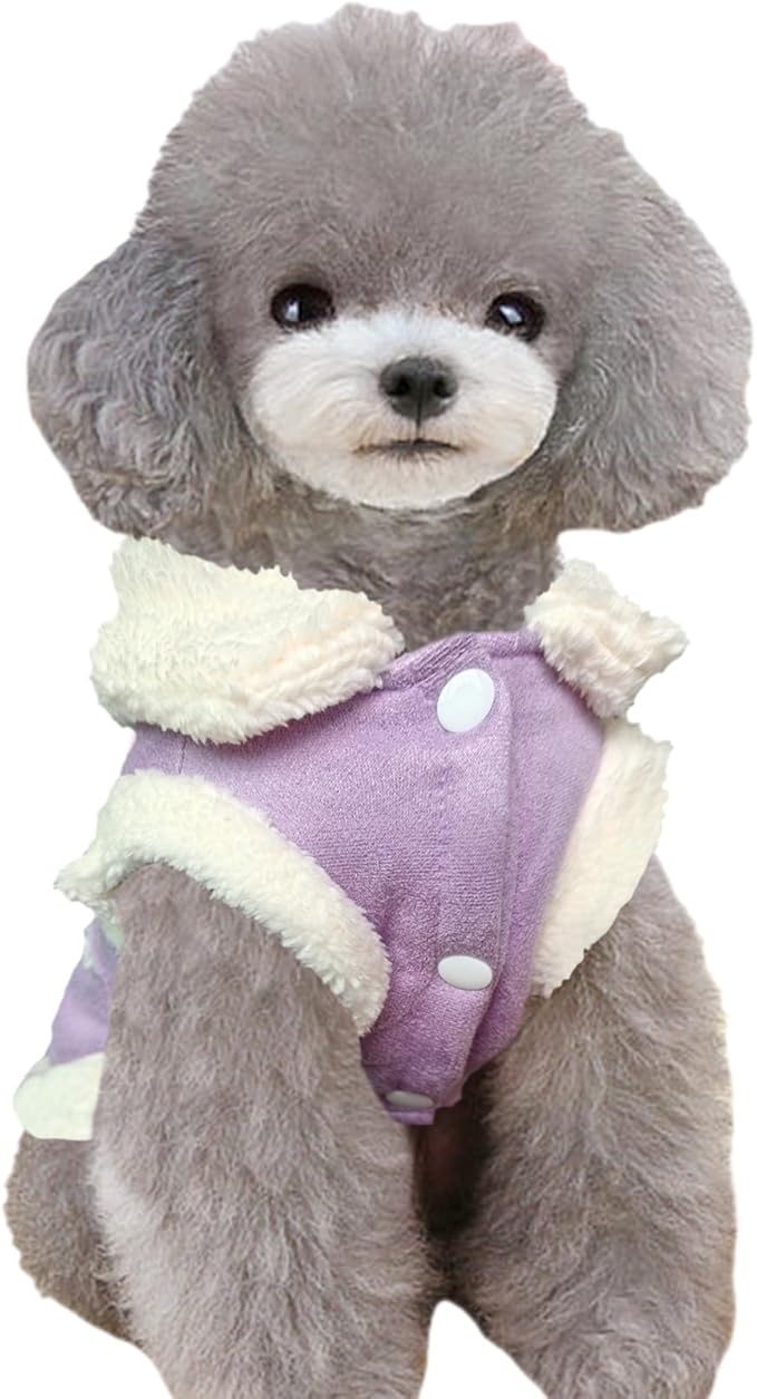 Jecikelon Bowtie Dog Cold Weather Coat Fleece Lining Warm Pet Puppy Turtleneck Dogs Winter Clothes for Small Dogs with D-Ring (Purple, Small)