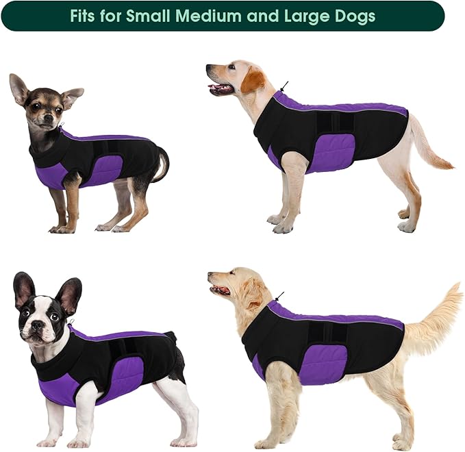 Kuoser XXXL Dog Coat, Dog Jackets for Large Dogs, Reflective Pet Winter Coat Cold Weather Coats, Doggie Snow Jacket Warm Apparel Clothes for Great Dane, Purple XXXL