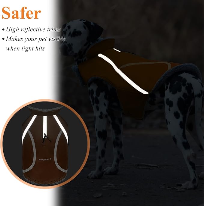 VIVAGLORY Frostfit Dog Coat, Dog Jacket for Winter & Cold Weather, Warm Fluffy Fleece Lined Water Resistant Reflective for Puppy, Coat with Velcro Fastening & Leash Hole, S, Orange