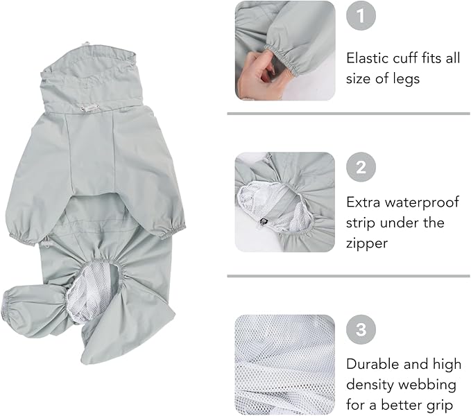 Dog Raincoat, Waterproof Coat, Light Weight & Weather Resistant Shell, Full Coverage Rain Jacket with Legs, Including Storage Bag, for Medium Breed (Large)