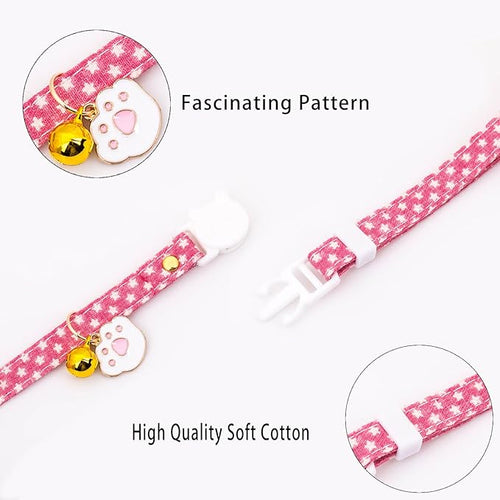 4 Pack Cotton Breakaway Cat Collars with Bell, Safety Adjustable Cat Collars Set with Egg Cat Paw Pendant,Ideal for Girl Cats Boy Cats