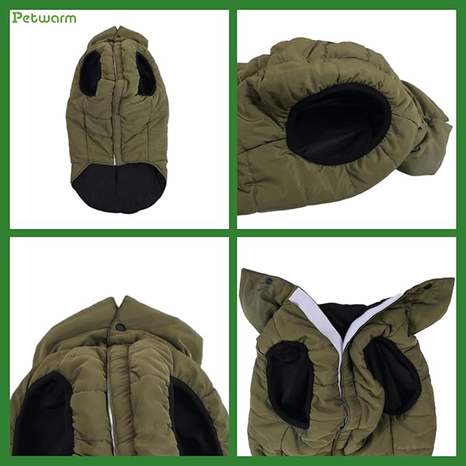 PetWarm Reversible Dog Winter Coat, Windproof Dog Puffer Vest, Soft Vest for Dogs with Hook-and-Loop Strap for Easy Dressing, Waterproof Coat for Dogs with Adjustable Fit, Green, XS