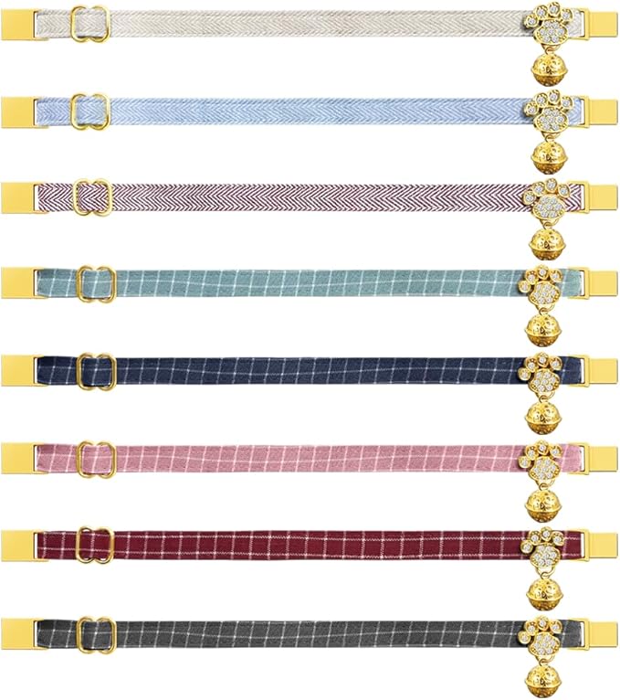 Personalized Breakaway Cat Collars - Magnetic Buckle, Bell - Safety Quick Release, Customized for Girls & Boys Cats- (Herringbone-Oatmeal)