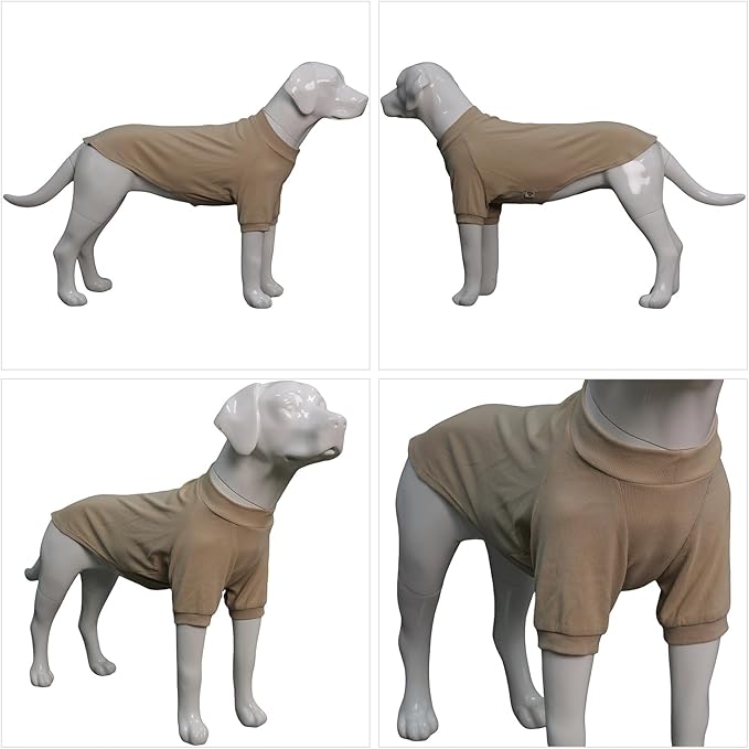 Lovelonglong Ribbed Dog T-Shirt Cotton Knitted Dog Sweaters for All Season Pet T-Shirts for Large Medium Small Dogs Beige L