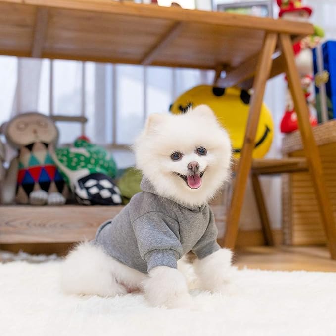 KOOLTAIL Basic Dog Hoodie - Soft and Warm Dog Hoodie Sweater with Leash Hole and Pocket, Dog Winter Coat, Cold Weather Clothes Sweatshirt for Small Medium Large Dogs Puppy Cat Boys Girls Grey SM