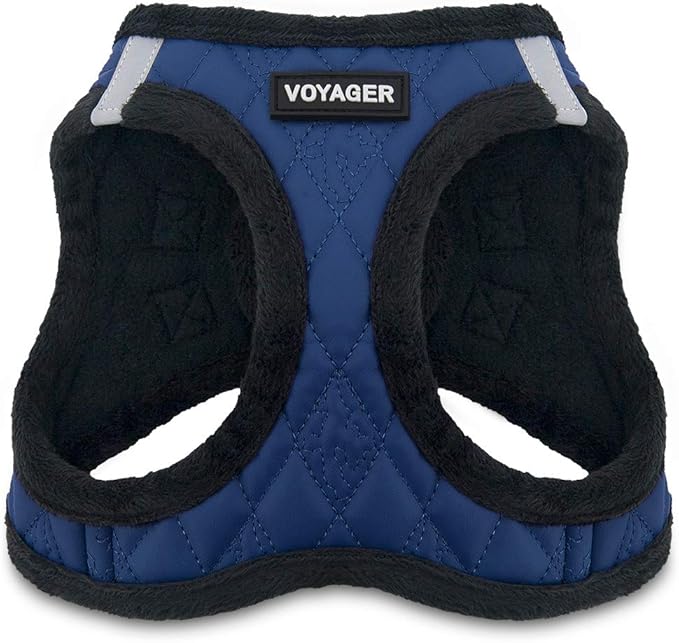 Best Pet Supplies - All Weather Mesh / Plush, Reflective, No Pull Harness for Small, Medium Dogs, Cats - Secure with Hook & Loop Fastener, Buckle, Double D-Rings - Royal Blue Faux Leather, S