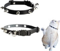 Spiked Cat Collar with Bells, Breakaway Genuine Leather Protective Collar for Kitty, Studs Spikes Punk Style Adjustable for Girl Boy Kittens Small Bunny Rabbit, 8"-9.5" Black