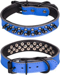 Adjustable Genuine Leather Spiked Studded Dog Collars for Small Medium Large Pets Like Pit Bull Bulldog Pugs Husky (L, Dark Blue1)