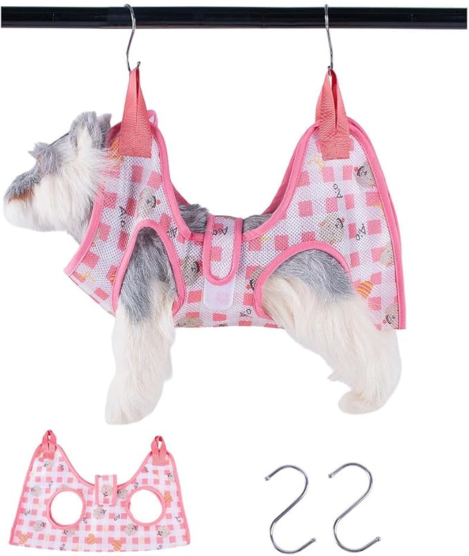 AIO Cat & Dog Restraint Sling for Nail Trimming Foldable Dog Grooming Supet Relaxation Hammock Harness for Pet Grooming S Pink