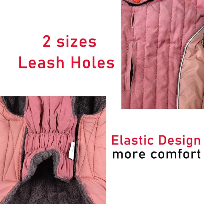 Fleece Dog Hoodie for Large Dogs Super Warm Doggie Jacket for Cold Winter Dog Coats,Pink XL