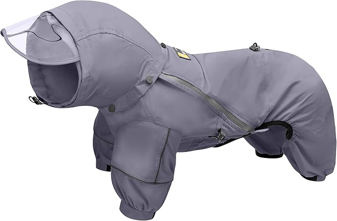 WOOFO Full-Coverage Dog Raincoat, Lightweight, Comfortable, Adjustable & Easy to Wear Dog Rain Jacket, Detachable Cap, Reflective Strip (Grey, ML)