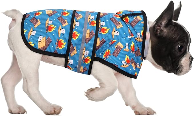 HDE Dog Raincoat Jacket Reflective Adjustable Hooded Pet Poncho Rain Coat with Leash Hole for Small to X-Large Dogs Happy Camper - M