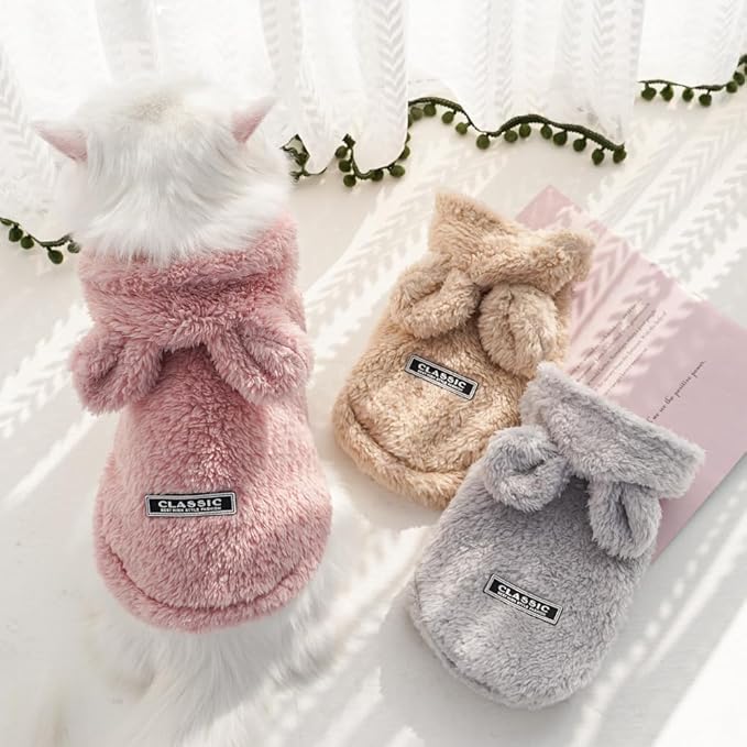 Cat Bunny Ears Costume Cute Dog Kitten Hoodies Sweater Rabbit Ears Puppy Pet Apparel (Large,Pink)