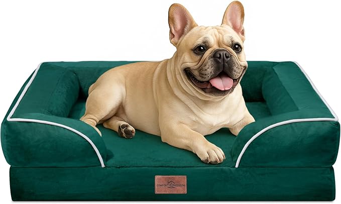 Comfort Expression Orthopedic Dog Bed for Medium Dogs 28x19 Inch, Waterproof Supportive Egg Crate Foam Medium Pet Bed with Removable Bolsters, Dog Couch with Washable Cover & Non-Slip Bottom, Emerald
