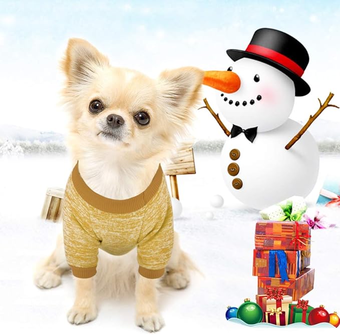 Idepet Pet Dog Classic Knitwear Sweater Fleece Coat Soft Thickening Warm Pup Dogs Shirt Winter Pet Dog Cat Clothes Puppy Customes Clothing for Small Dogs(XS,Yellow)