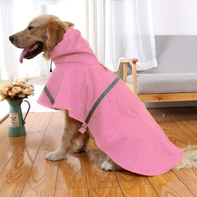 Mikayoo Large Dog Raincoat Adjustable Pet Waterproof Clothes Lightweight Rain Jacket Poncho Hoodies with Strip Reflective(Pink,XXXL)