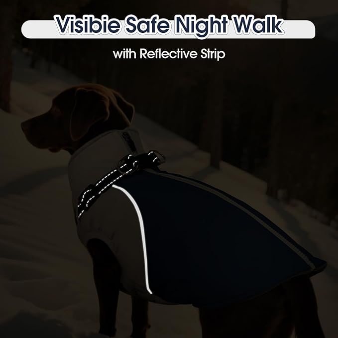 DENTRUN Dog Coat with Harness Built in, Easy On/Off Zipper Closure Winter Dog Vest, Water-Repellent Fleece Lined Warm Jacket with Reflective for Extra Large Dogs, Dark Blue, XXXL