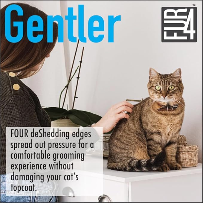 FUR4 deShedding Cat Brush for Short Hair Cats – Pet Hair Brush with 4 Carbon Fiber Edges – deShedding Tool Removes Loose Fur – Gentle & Effective Cat Grooming Brush for Shedding