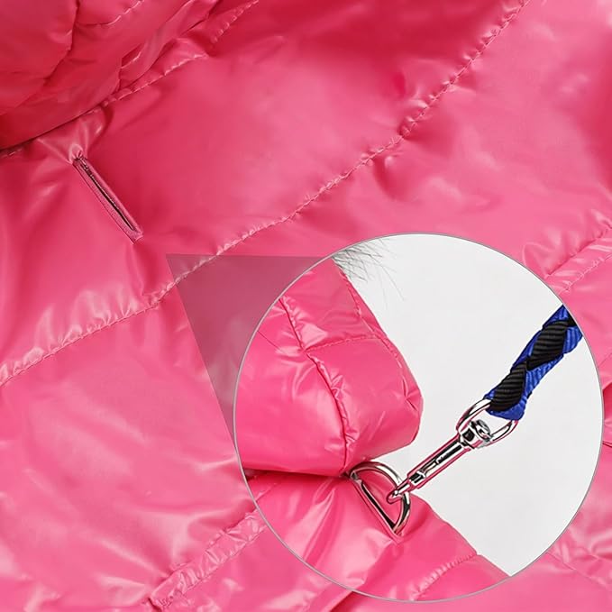 LESYPET Dog Coat for Small Dogs, Windproof Doggie Puffer Jacket with Leash Hole, Extra Warm Dog Jacket Winter Coat, Pink S