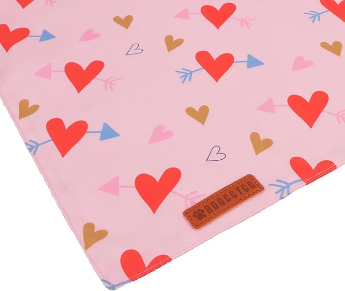 ADOGGYGO Valentine Dog Bandana, Blue Pink Heart Pet Scarf, Premium Durable Fabric, Adjustable Fit Pet Valentine Bandanas for Small Dogs Puppies (Small)