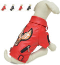 Lovelonglong Cool Dog Leather Jacket, Warm Coats Dogs Windproof Cold Weather Coats for Large Medium Small Dogs with Eagle Embroidery Red B-L