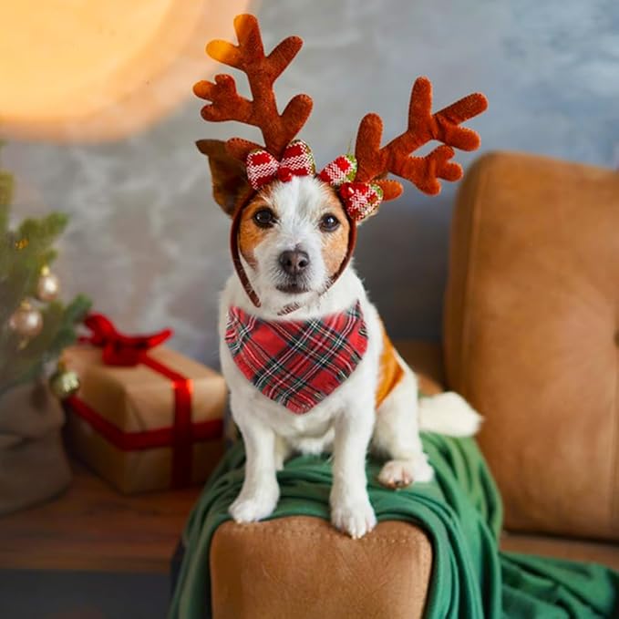 Vivifying Dog Christmas Bandana with Tassels Edges, 2 Pack Classic Plaid Triangle Pet Apparel & Accessories, Funny Holiday Dog Scarf Costume for Photo Prop, and Party Decor (Small, Red&Green)