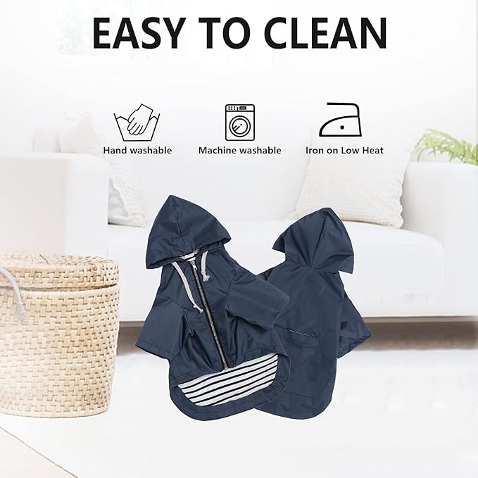 Dog Raincoat rain Jacket Raincoat Dogs Waterproof Small Medium Breeds Zip Closure Storage Pocket Harness Hole Blue XXL