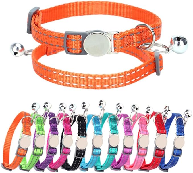 Black Breakaway Dog Collar with Bell, Reflective Puppy Collar Safety Soft Nylon Break Away Cat Collars Adjustable for Xs Small Tiny Pet Little Dogs Kitten, Neck 7-11 Inch