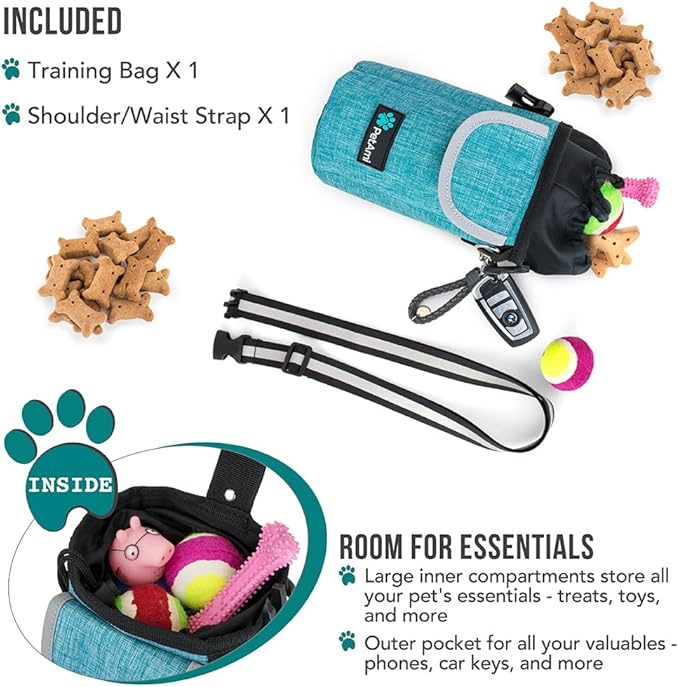 PetAmi Dog Treat Pouch, Large Pet Training Treat Pouch with Pocket, Dog Trainer Essentials Supply Holder with Poop Bag Dispenser, Training Bag for Kibbles Toys, 3 Ways to Wear (Turquoise)