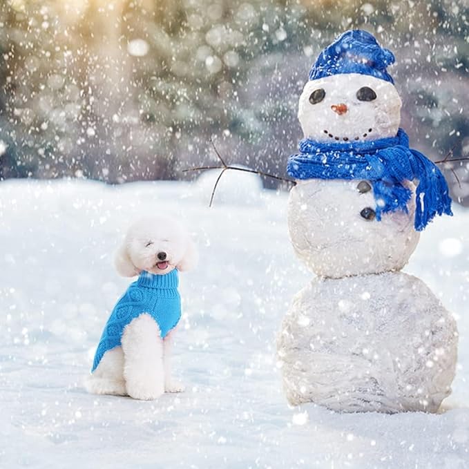 BINGPET Thermal Knitted Dog Sweater for Small Medium Large Dogs,Winter Dog Cat Coat Warm Sweartershirts Outfits,Classic Cable Knit Turtleneck Pullover Dog Jumper Coat Warm Sweartershirts