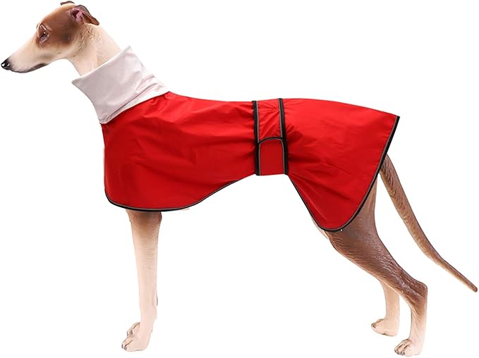 Dog Raincoat with Reflective Bar, Rain/Water Resistant, Adjustable Vest - Dog Raincoats for Greyhounds, Lurchers and Whippets - Red - XXL