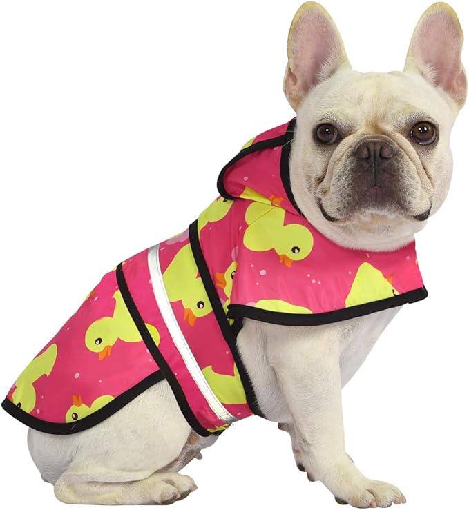 HDE Dog Raincoat Jacket Reflective Adjustable Hooded Pet Poncho Rain Coat with Leash Hole for Small to X-Large Dogs Pink Ducks - M