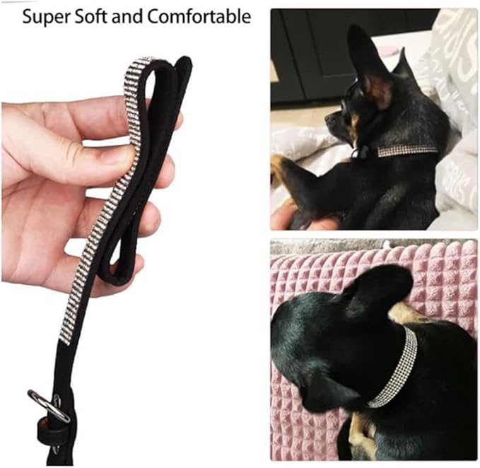 Serijoars Small Dog Collar with Rhinestone Crystal Diamond Colorful Bling Girl Puppy Cat Collars (L, Black)