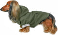 DJANGO Highland Dog Jacket & Raincoat – Water-Repellent, Lined Dog Coat with Hood, Adjustable Fit & Harness Hole – Lightweight Rain & Wind Jacket for Small & Medium Dogs up to 30 lbs (Olive, Medium)