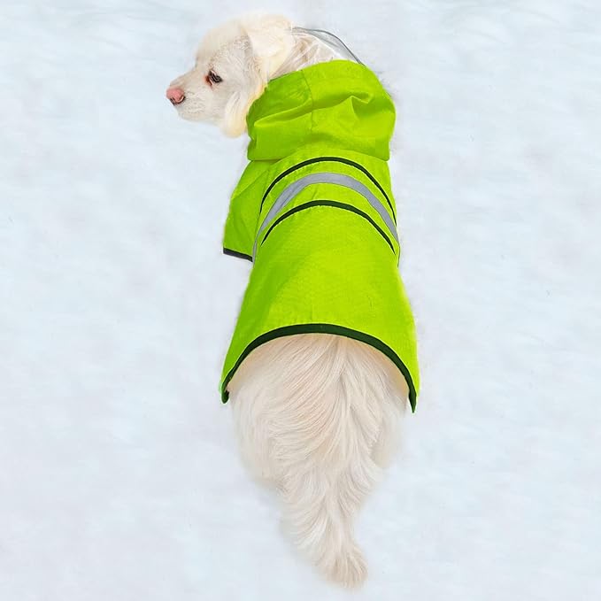 Dog Raincoat Waterproof Reflective Slicker - Lightweight Breathable Hooded Poncho Rain Coat Jacket with Adjustable Belly Strap and Leash Hole for Small Medium Large Dogs (X-Large, Green)