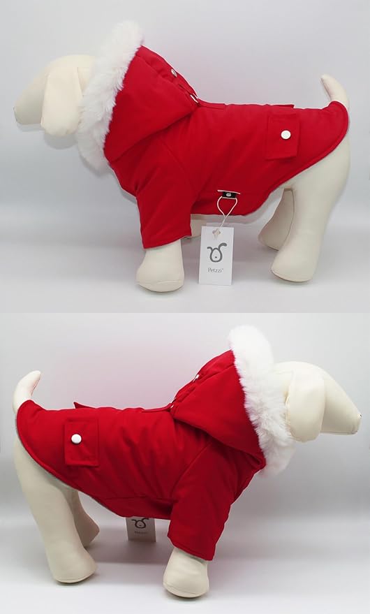 Pet Warm Dog Coat for Winter Cold Weather Clothes Hooded Dog Jacket Small Puppies Medium Large Dog Cat Clothes Insulated Padded Snow Parka (Red, XX-Large)