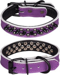 Adjustable Genuine Leather Spiked Studded Dog Collars for Small Medium Large Pets Like Pit Bull Bulldog Pugs Husky (L, Purple1)